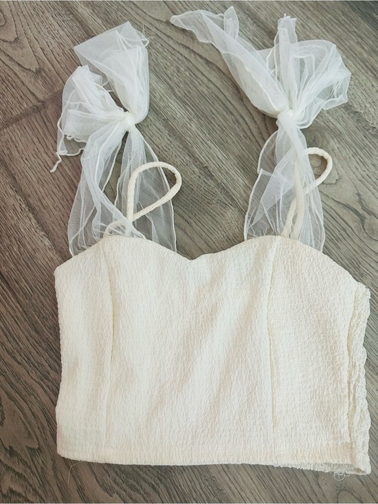 Altar'd State Tops - Altar'd State Cream Smocked Crop Top with Tie Straps